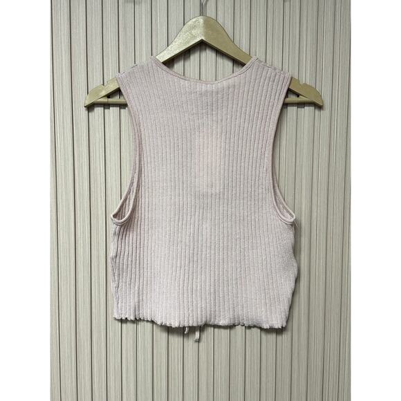 ZARA Sleeveless Ribbed Tie Front Top Sz L Women's Top - Picture 3 of 8